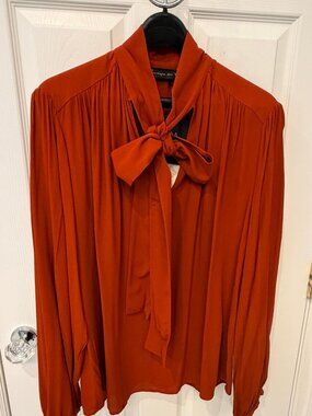 PDR Brick Red Tie Neck Blouse Oversized Italy NWT